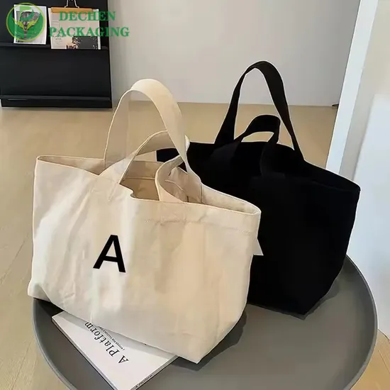 Custom Canvas Tote Bag Women Fashion Beach Grocery Shopping Shoulder Ladies Cotton Pocket Zipper Wholesale